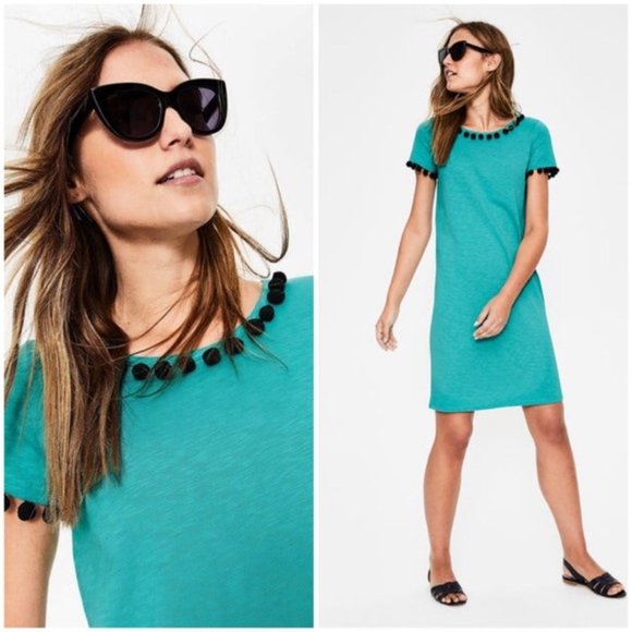Boden Bridget Blue Pom Pom Jersey Boho Dress - Picture 2 of 8